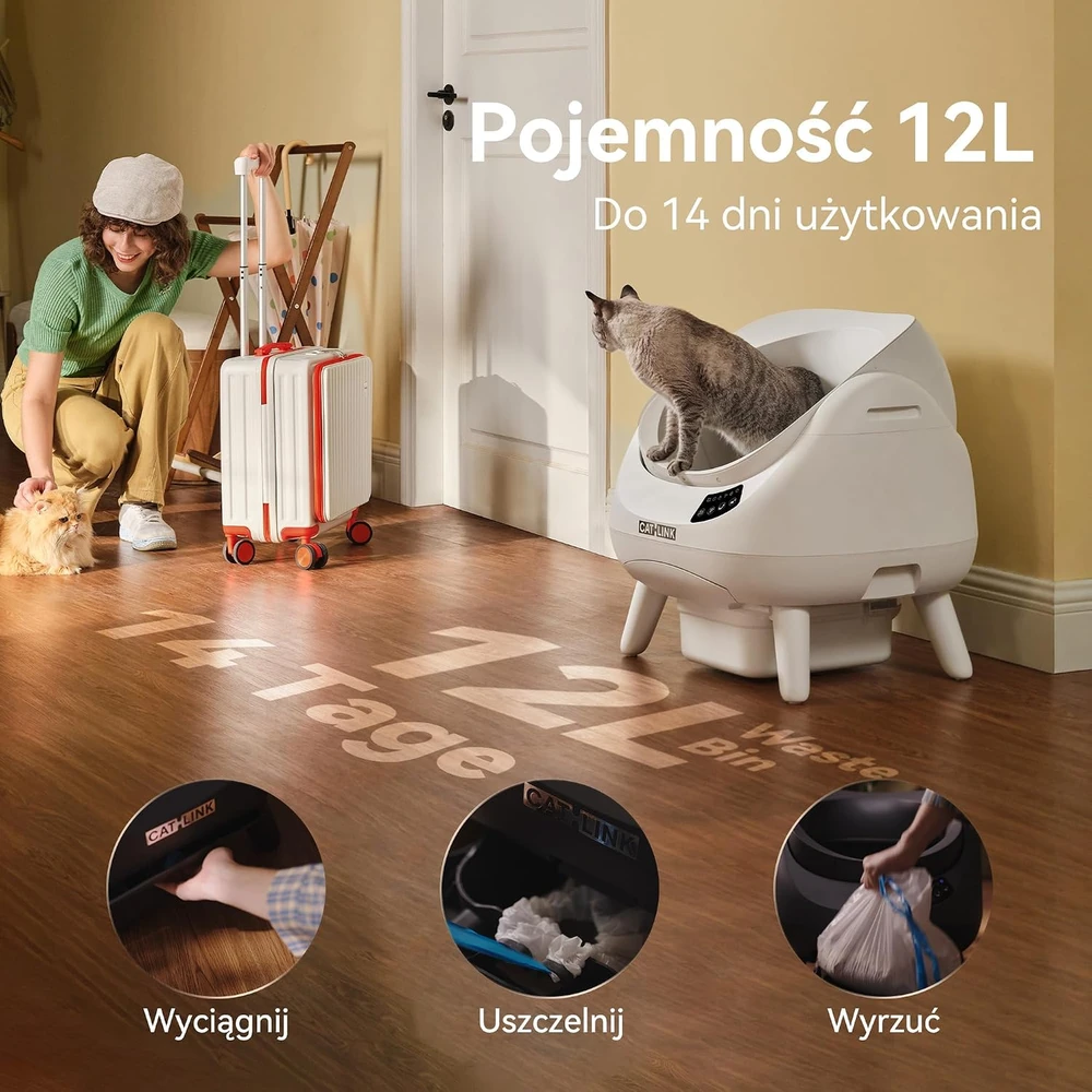 CATLINK automatinė savaime išsivalanti kačių kraiko dėžė su Wi-Fi, 12 l, C08