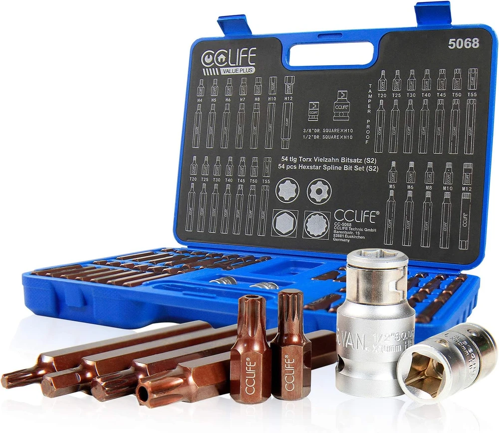 CCLIFE 54 dalių antgalių rinkinys S2 su 3/8 ir 1/2 col. adapteriais 5068