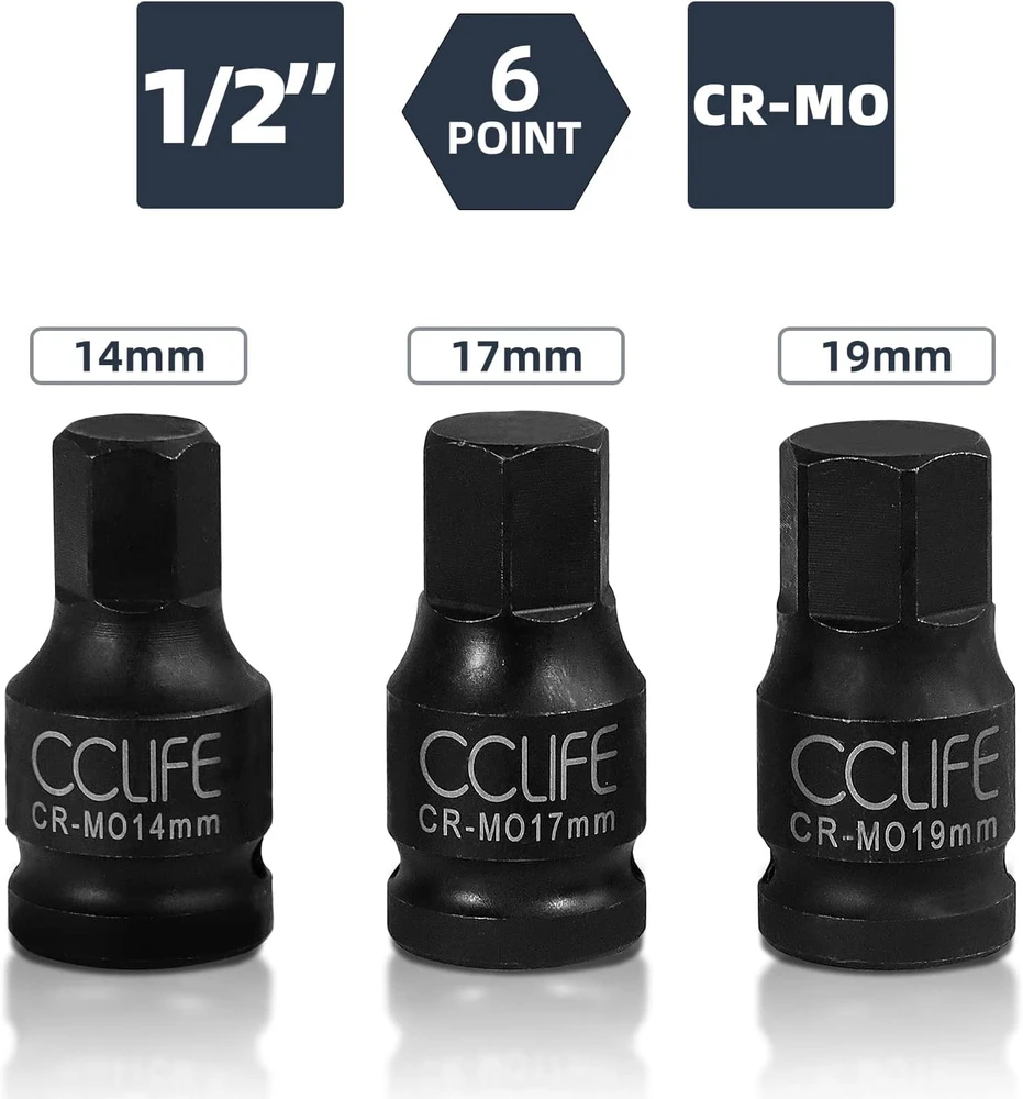 CCLIFE 8 dalių 12-kampių smūginių galvučių rinkinys 1/2 col., 30–36 mm, 5307