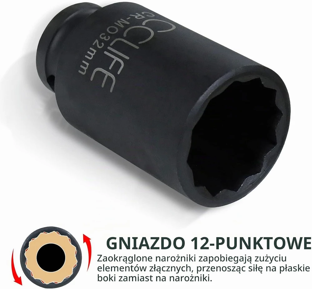 CCLIFE 8 dalių 12-kampių smūginių galvučių rinkinys 1/2 col., 30–36 mm, 5307