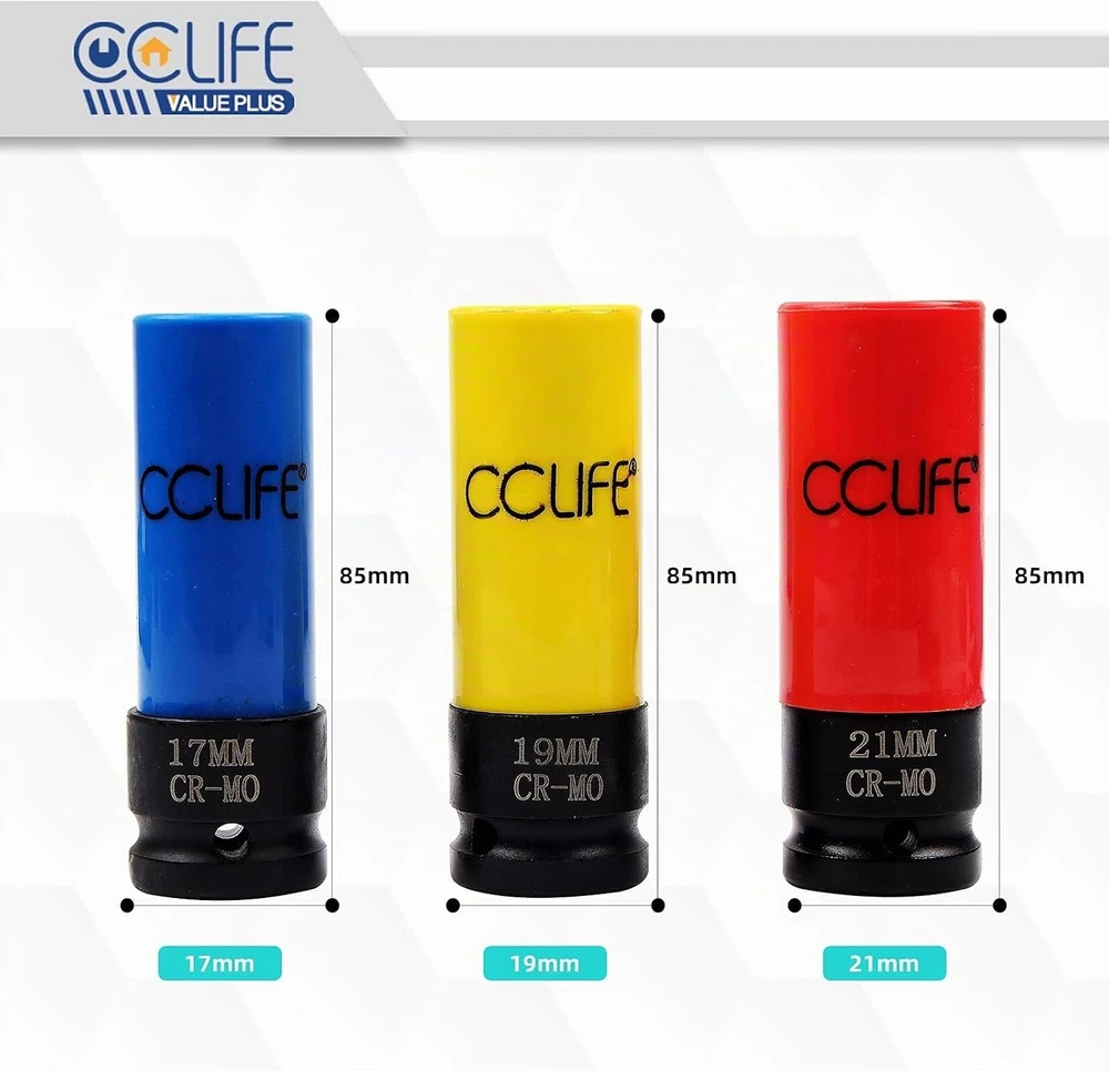 CCLIFE smūginių galvučių rinkinys ratų varžtams 17–21 mm, 85 mm, 3 vnt., 5498