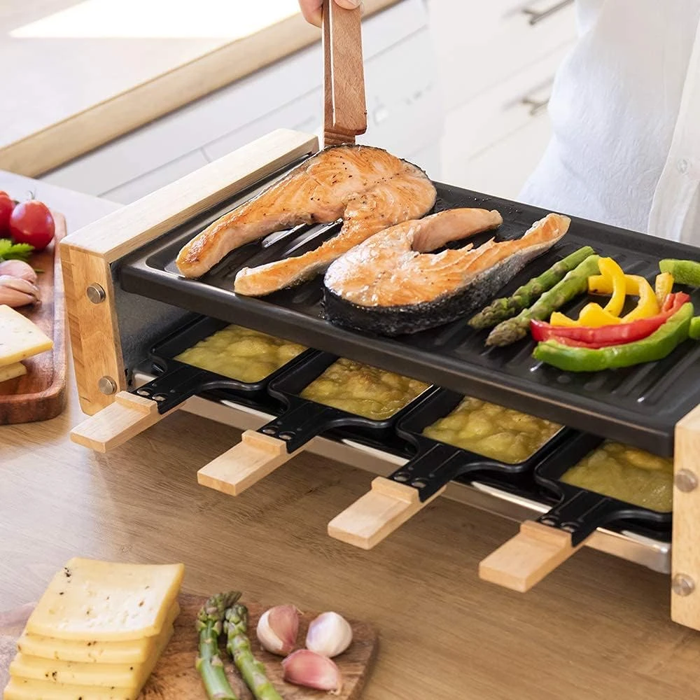 Cecotec raclette grilis Cheese & Grilis 8200 Wood 1200 W, 8 keptuvėlės