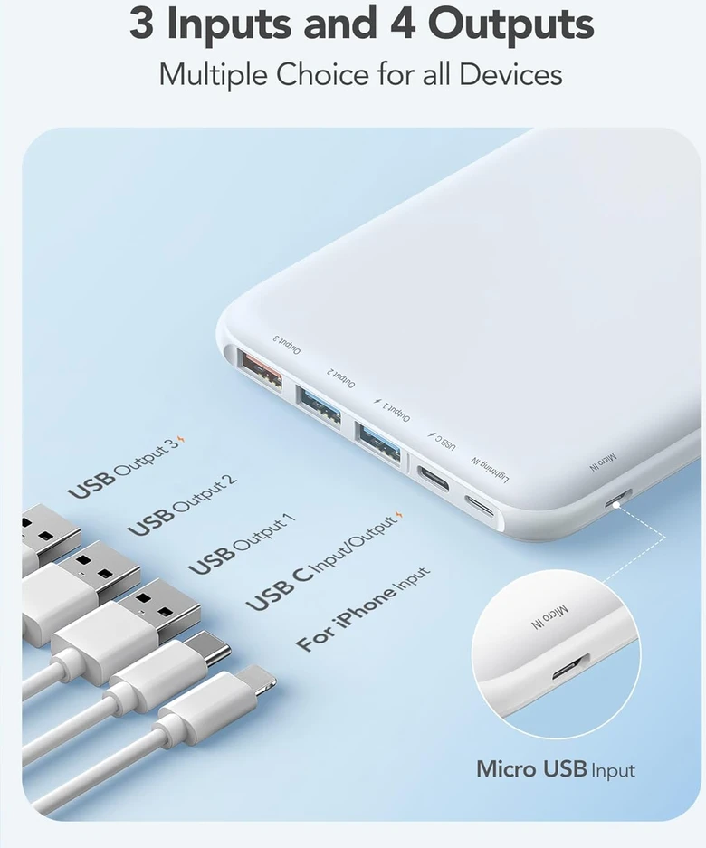 Charmast išorinė baterija 26800 mAh su USB-C ir 3 USB-A jungtimis, 3 A, W2002C