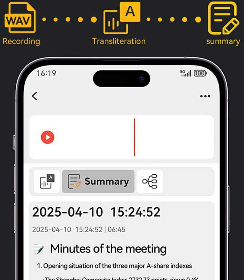 Timekettle programėlės susitikimų santraukos funkcija
