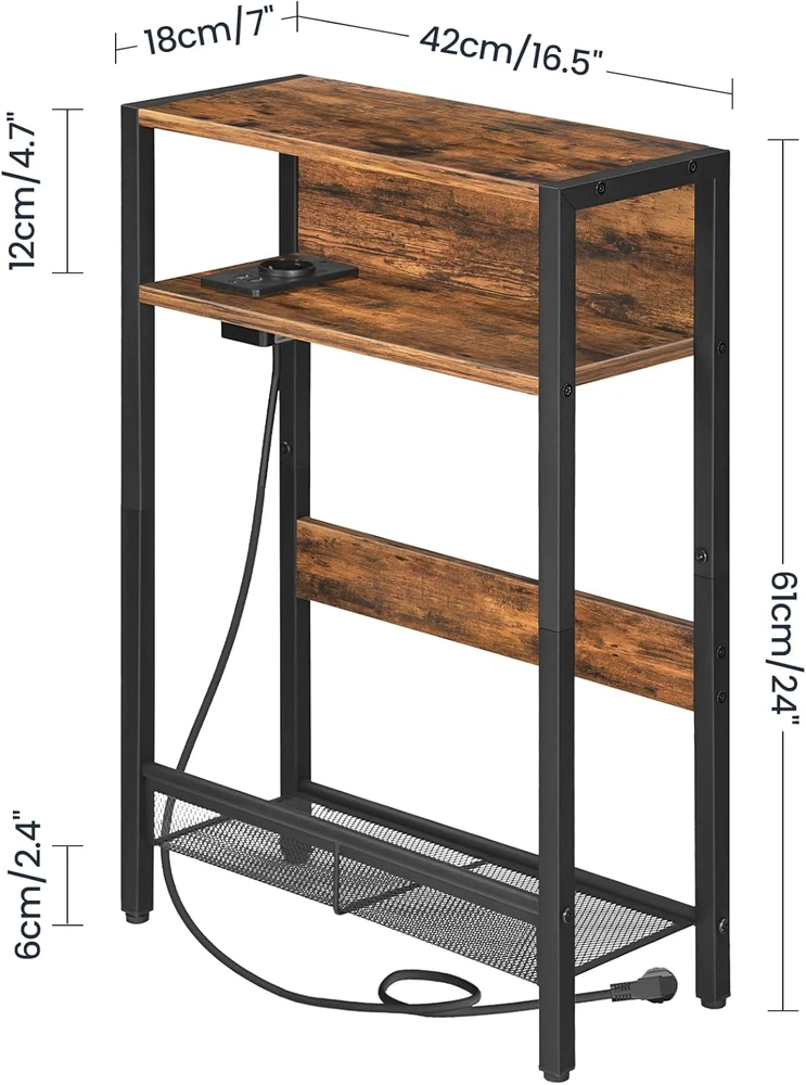 CHOEZON siauras pagalbinis staliukas su įkrovimo stotele, medinis ir metalinis, 42x18x61 cm, DTBZ05CBF