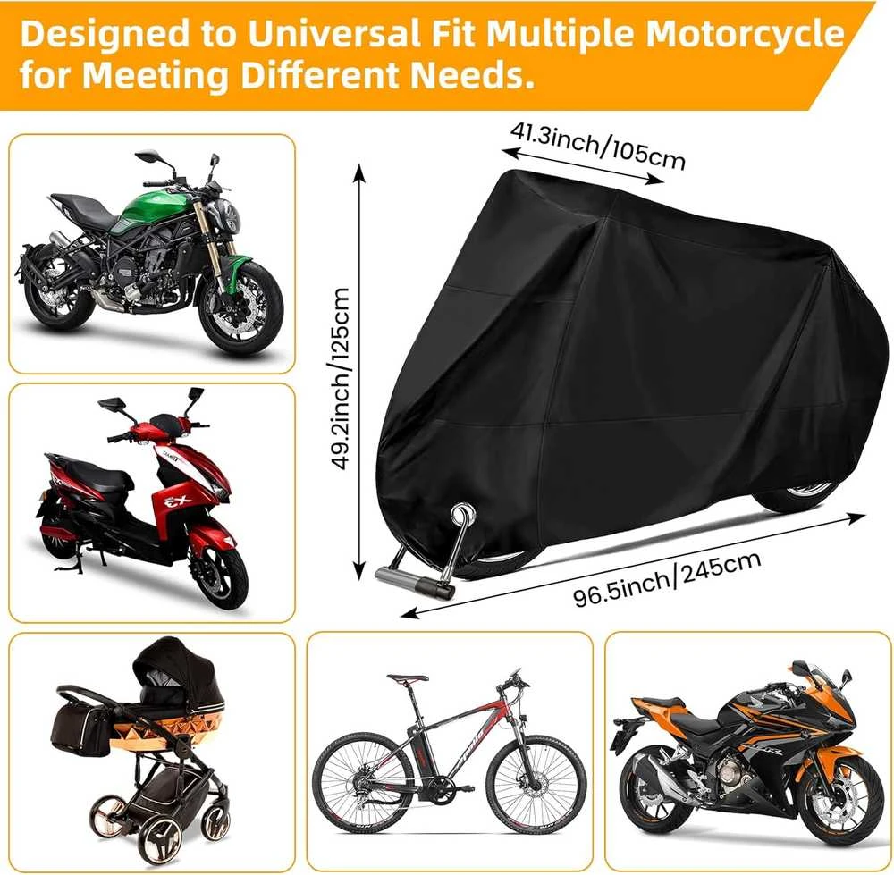 Chuner motociklo tentas, vandeniui atsparus poliesterio uždangalas, XXL 245x105x125 cm