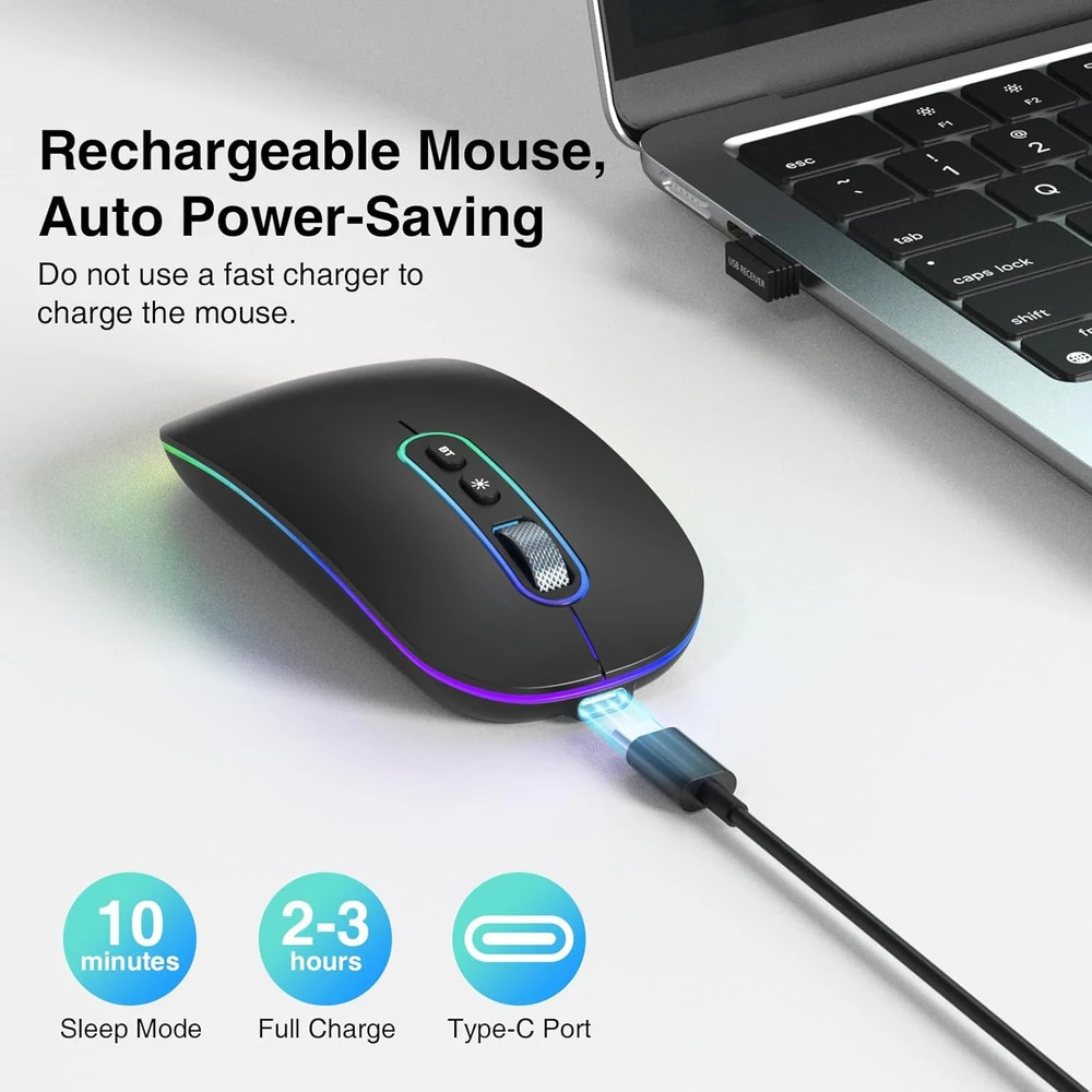 cimetech belaidė optinė pelė, Bluetooth 5.1 ir 2,4 GHz, su LED, EU-M01-RD-BK