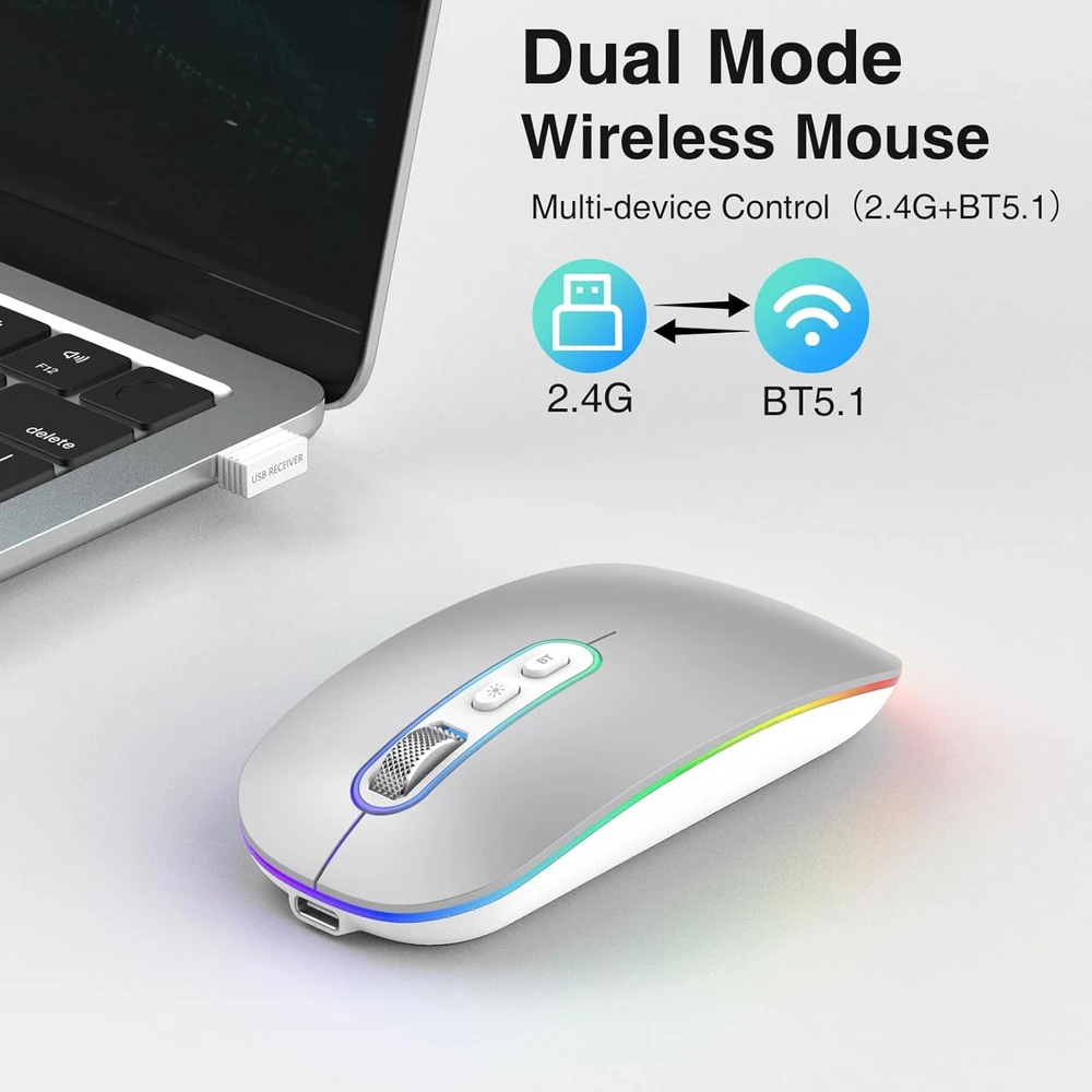 Cimetech belaidė optinė pelė, Bluetooth 5.1 ir 2,4 GHz, įkraunama, EU-M01-RD-SR