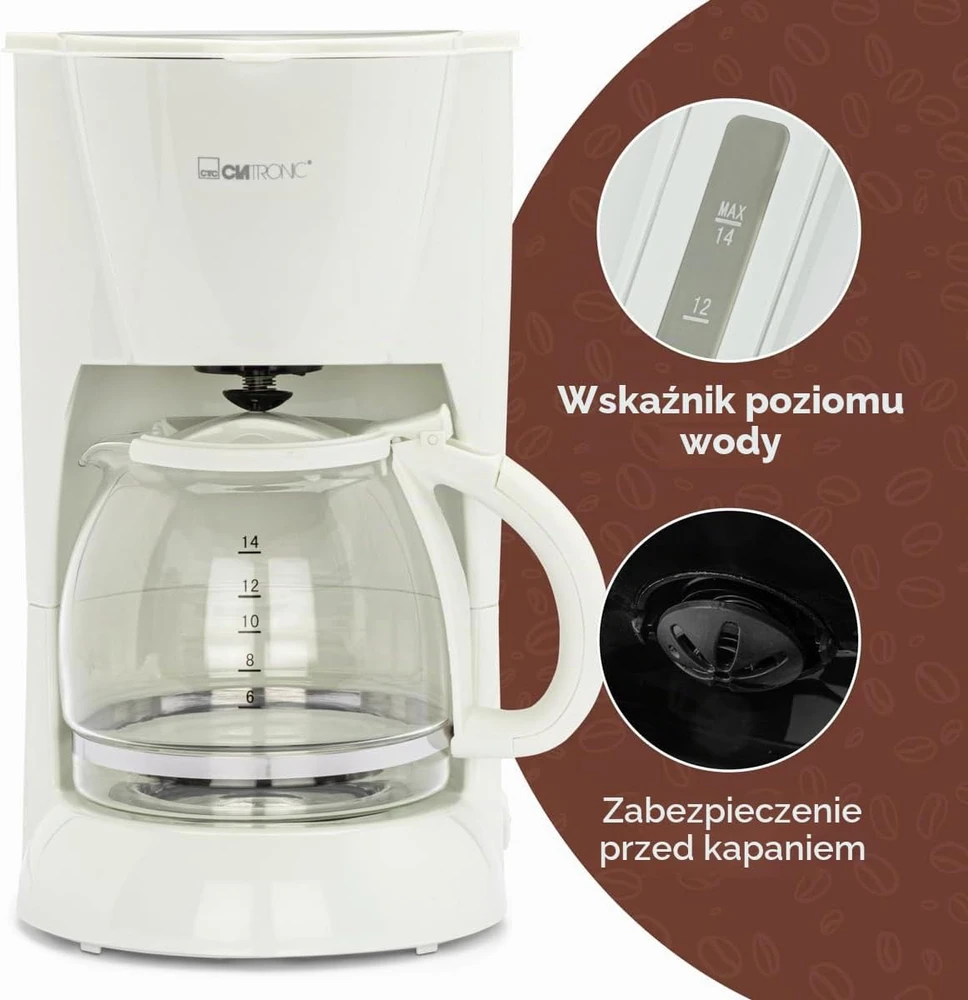 Clatronic lašelinis kavos aparatas 1,5 l, 900 W, baltas, KA 3473