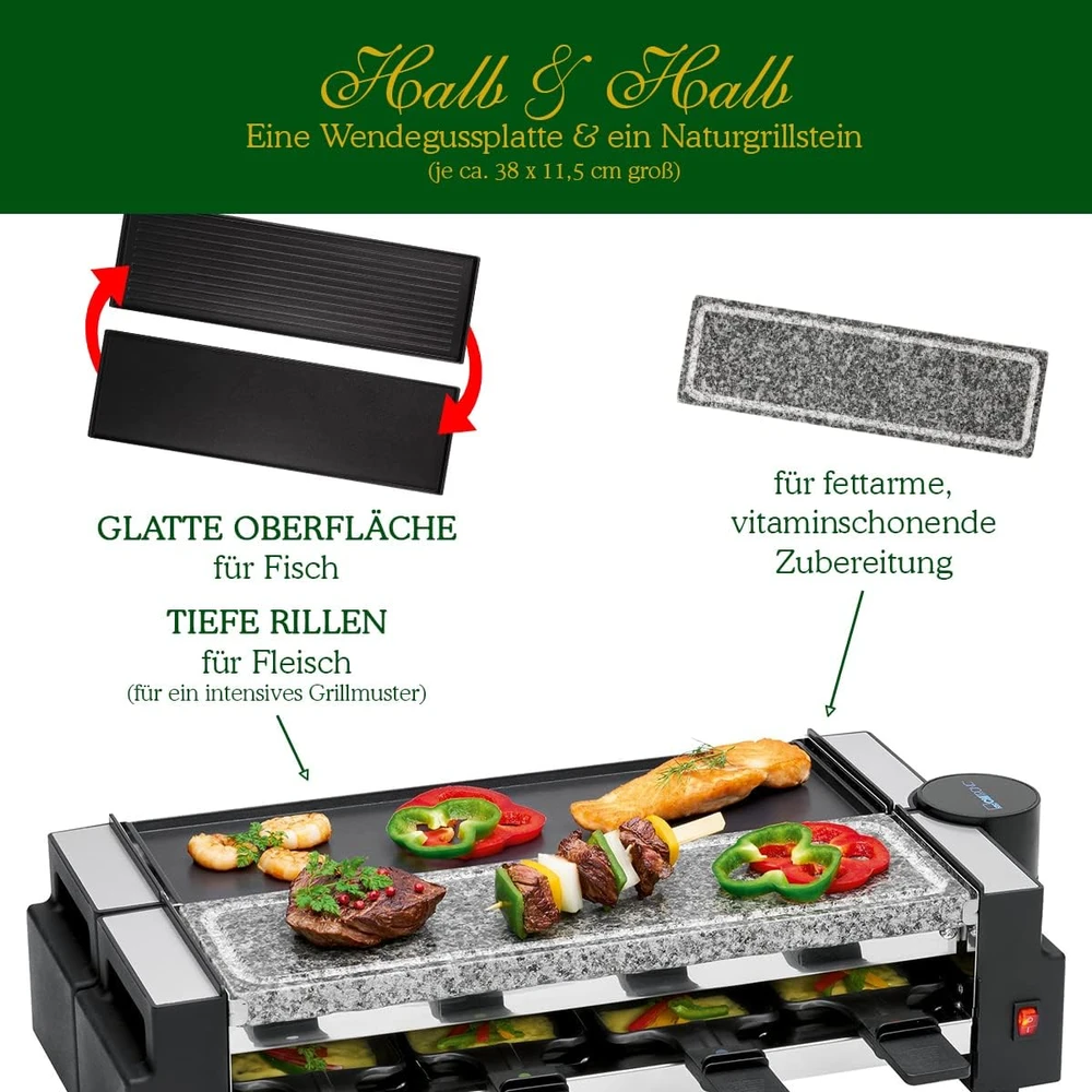 Clatronic raclette grilis 2 viename su akmens ir grilio plokštėmis, 1200 W, RG 3678