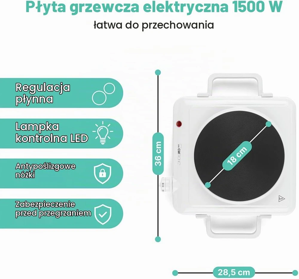 Clatronic vienvietė elektrinė kaitlentė 1500 W su 18 cm kaitinimo plokšte 271698