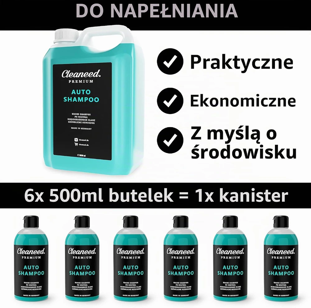 Cleaneed automobilinis šampūnas su vašku 3 l, neutralaus pH, Autoshampoo