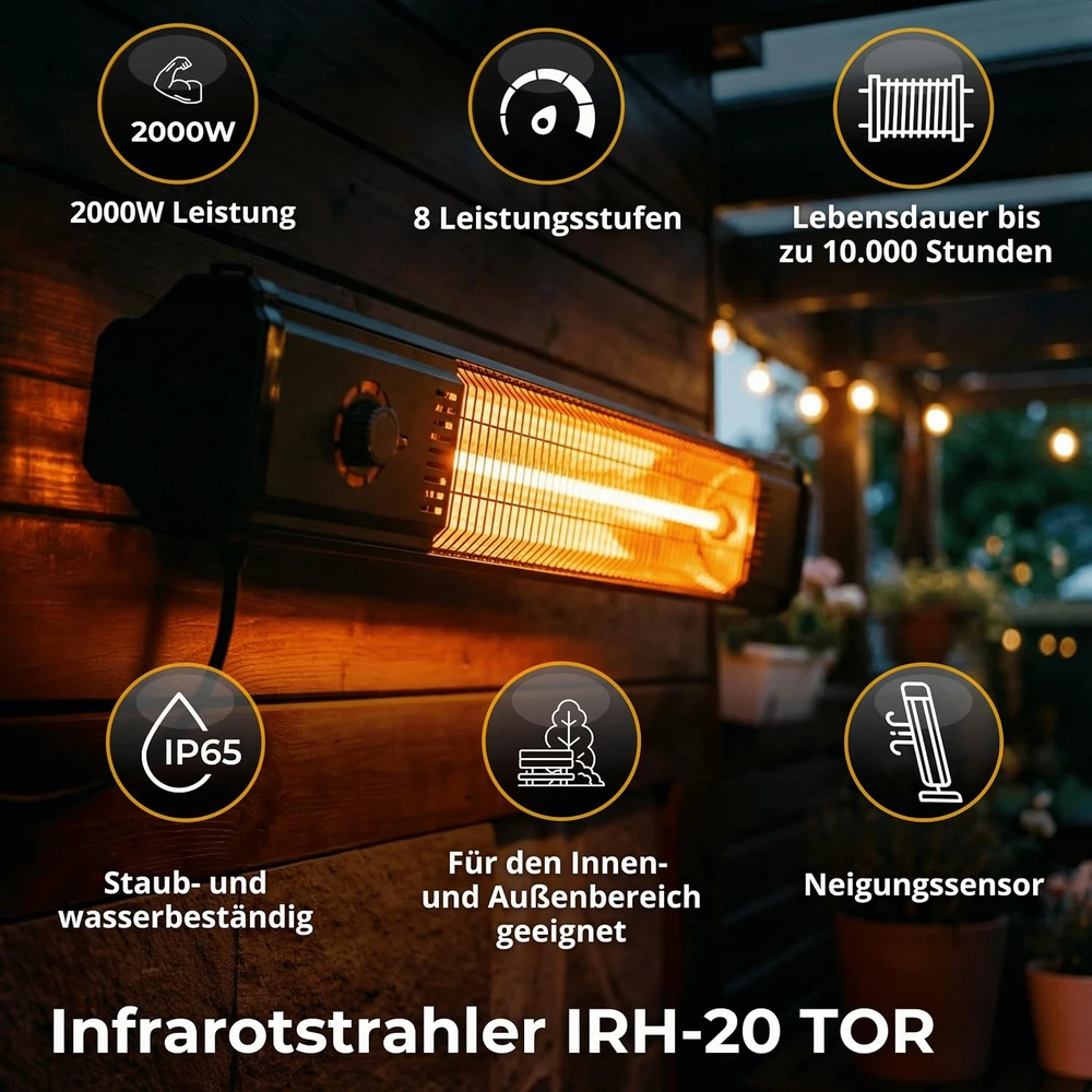 Climative infraraudonųjų spindulių šildytuvas 2000 W, IP45, IRH-20 TOR