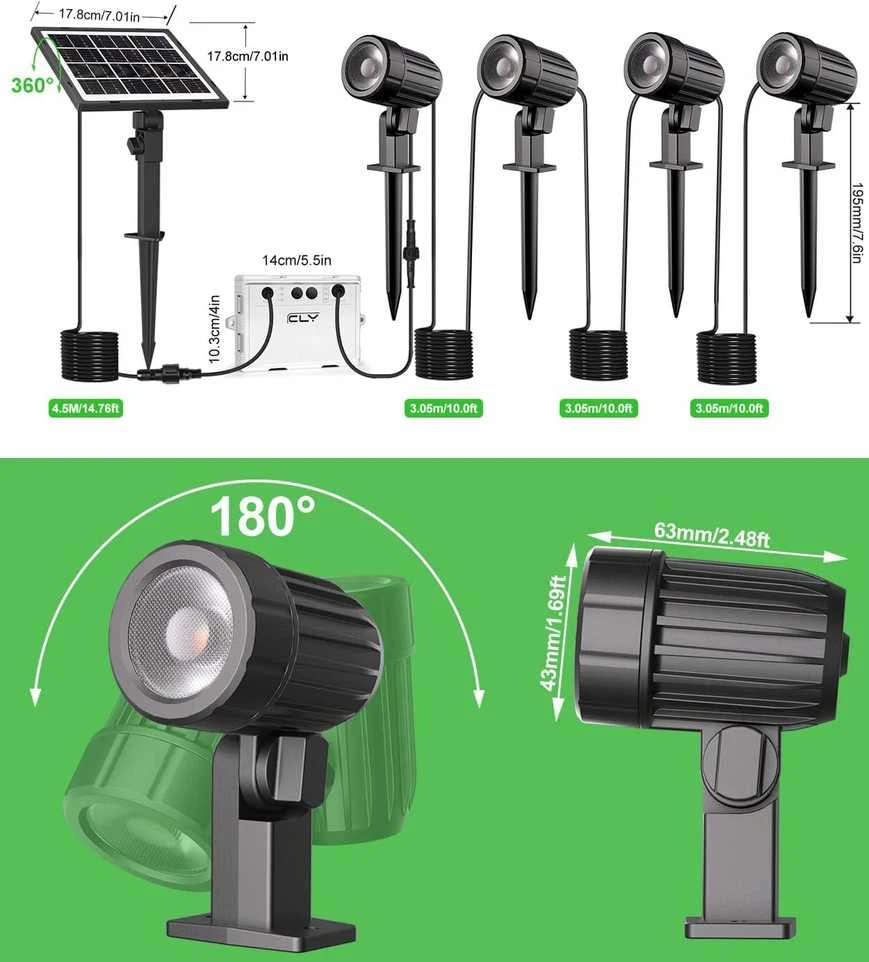 CLY lauko saulės šviestuvų rinkinys, 4 vnt., LED, 5000 mAh, IP66, su nuotolinio valdymo pultu