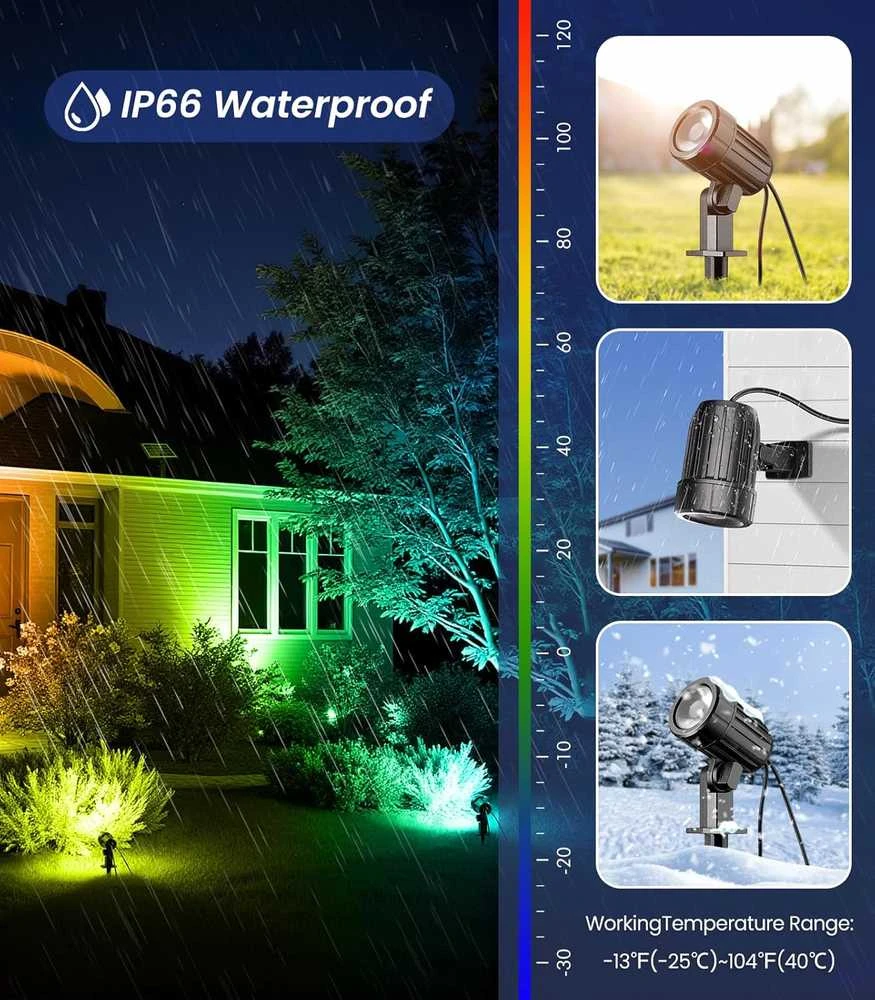 CLY saulės energija maitinamas RGB LED lauko prožektorius su nuotoliniu valdymu, 10 spalvų, IP66