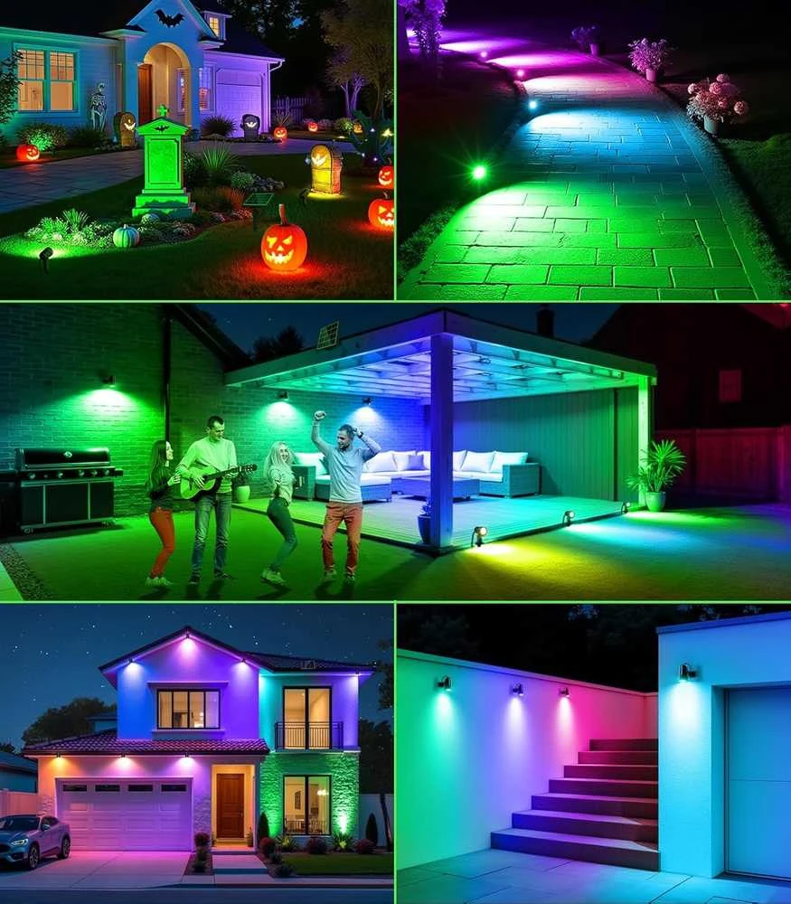 CLY saulės energija maitinamas RGB LED lauko prožektorius su nuotoliniu valdymu, 10 spalvų, IP66