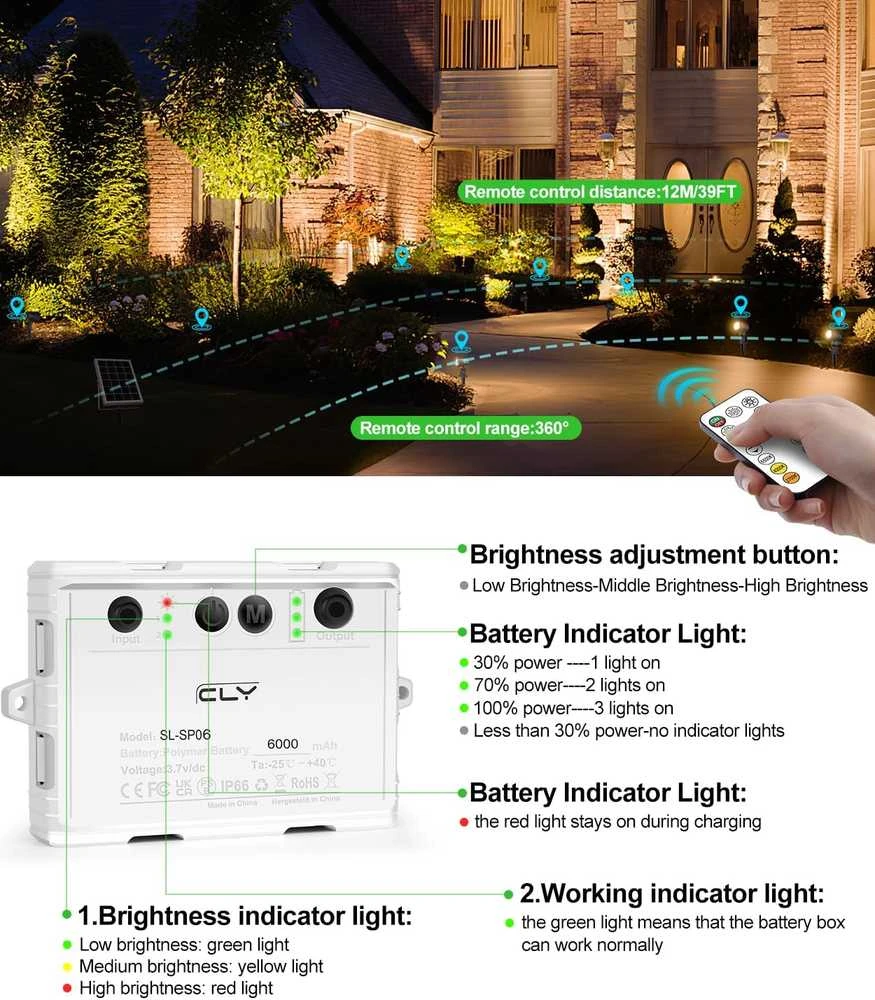 CLY saulės energijos reflektorius su nuotolinio valdymo pultu, IP66, 6000 mAh, 6 W, lauko apšvietimas