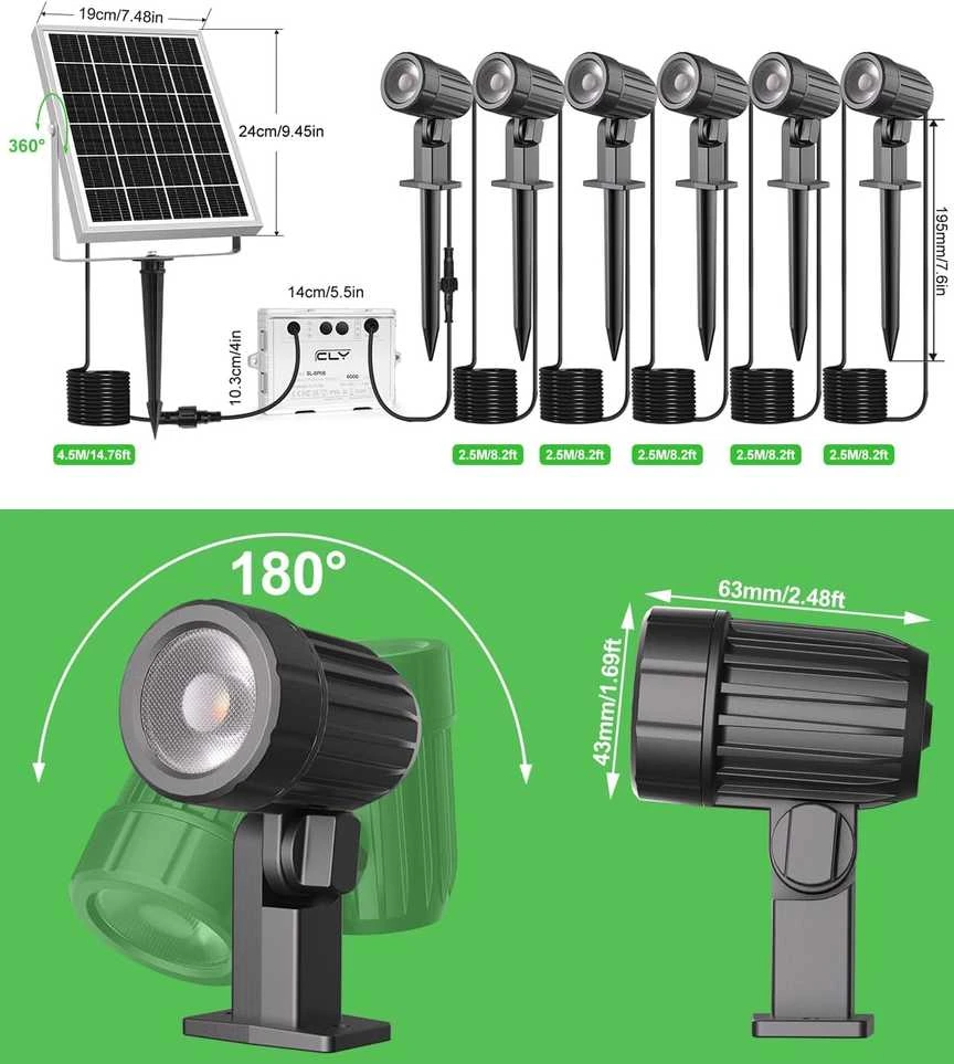 CLY saulės energijos reflektorius su nuotolinio valdymo pultu, IP66, 6000 mAh, 6 W, lauko apšvietimas