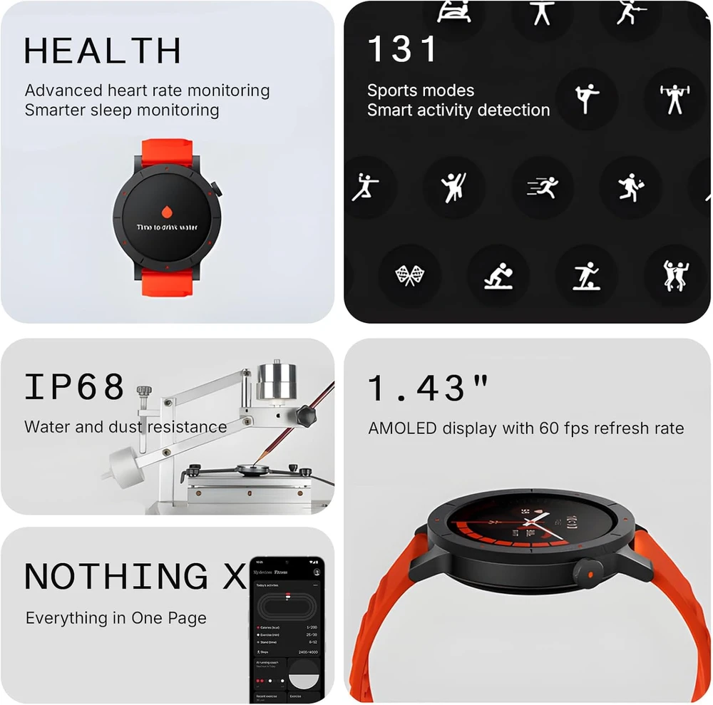 CMF by Nothing išmanusis laikrodis Watch 3 Pro AMOLED 1,43 colio ekranas, dvigubas GPS, Bluetooth, oranžinis