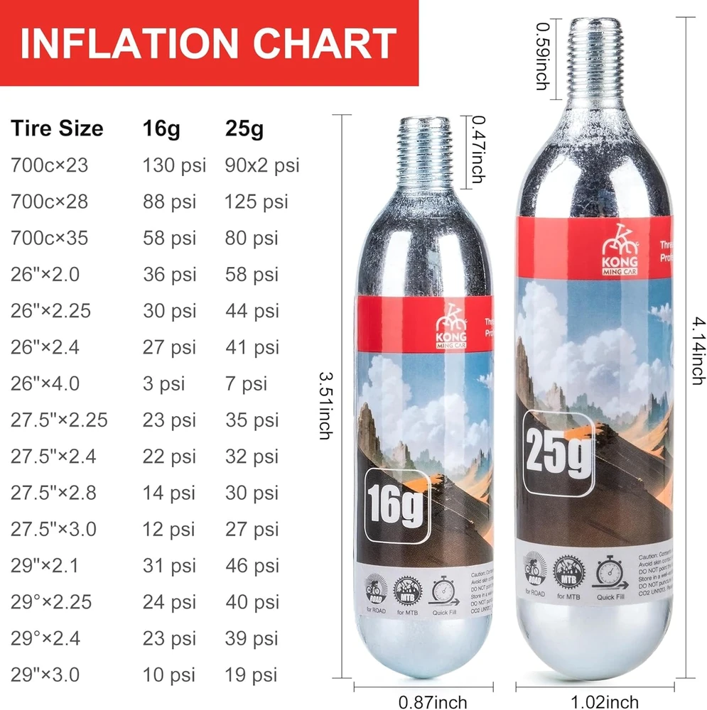 CO2 kasetė dviračio padangų pompai, 16 g, su sriegiu, suderinama su visomis CO2 pompomis