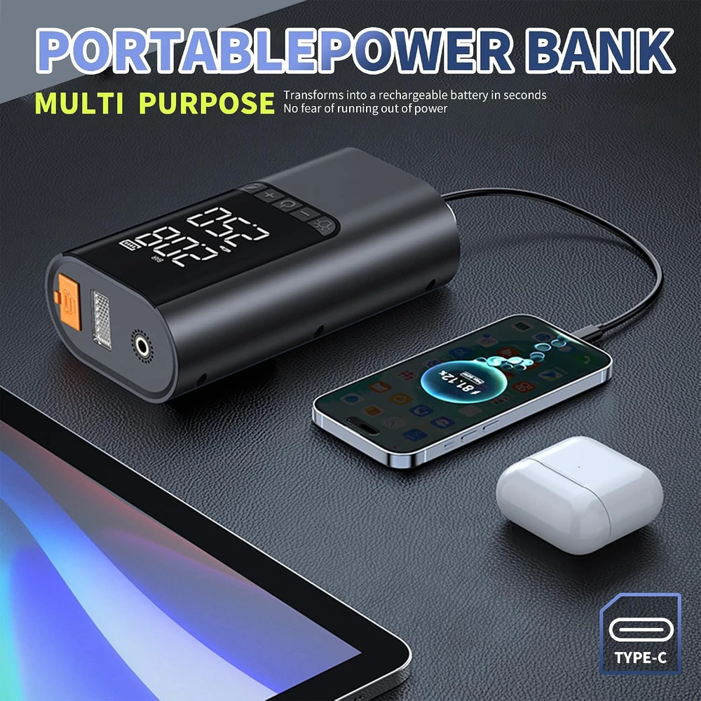 COCCKO automobilio užvedimo įrenginys su oro kompresoriumi 6000 A, 10000 mAh, BR12-A