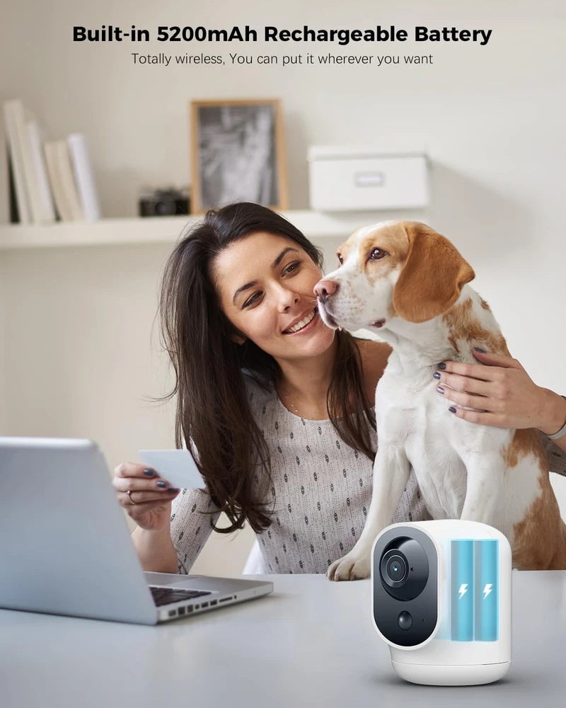 COCOCAM belaidė vidaus stebėjimo kamera 3 MP su pasukimu ir 5200 mAh baterija ZS-GX7S