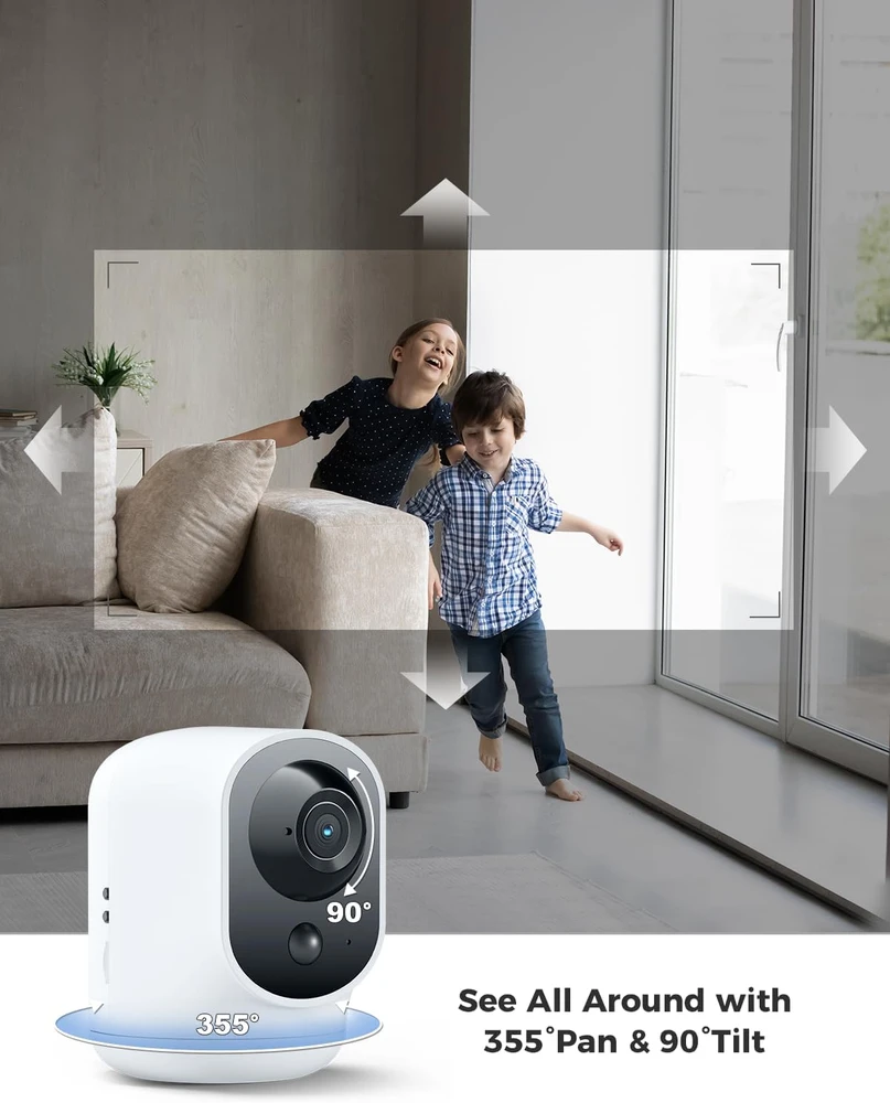 COCOCAM belaidė vidaus stebėjimo kamera 3 MP su pasukimu ir 5200 mAh baterija ZS-GX7S