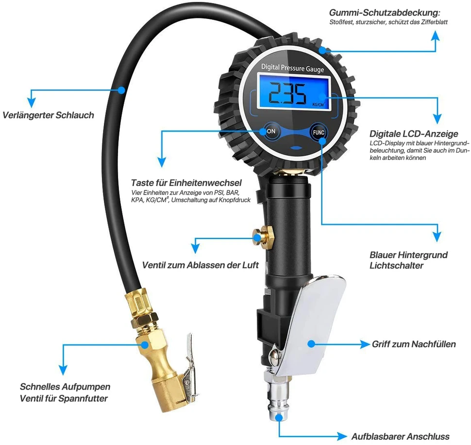 Colisal skaitmeninis padangų slėgio matuoklis 200 psi su LCD ekranu, 220028