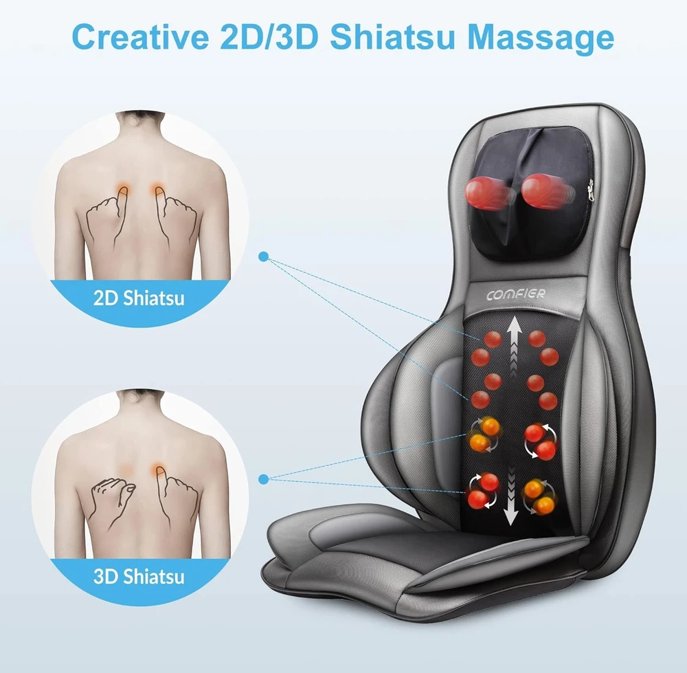 COMFIER Shiatsu masažinė sėdynė nugarai ir kaklui su 2D/3D masažu bei šildymu 2309A