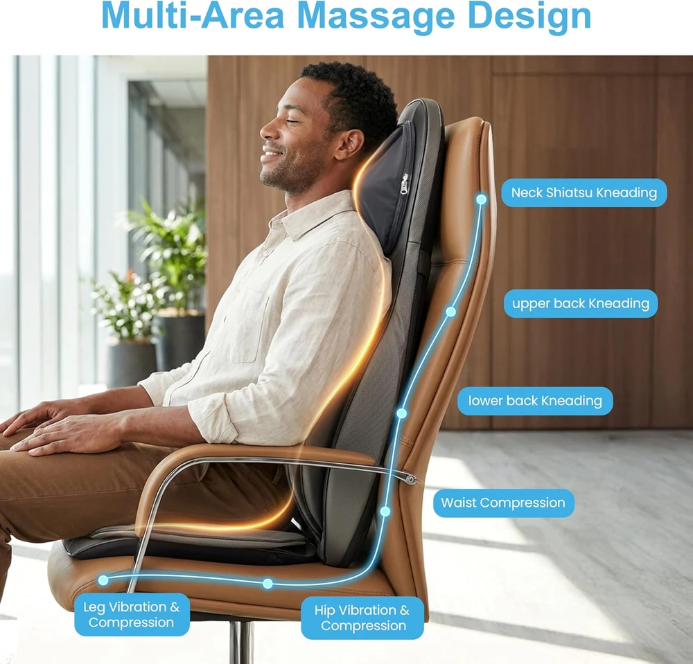 COMFIER Shiatsu masažinė sėdynė nugarai ir kaklui su 2D/3D masažu bei šildymu 2309A