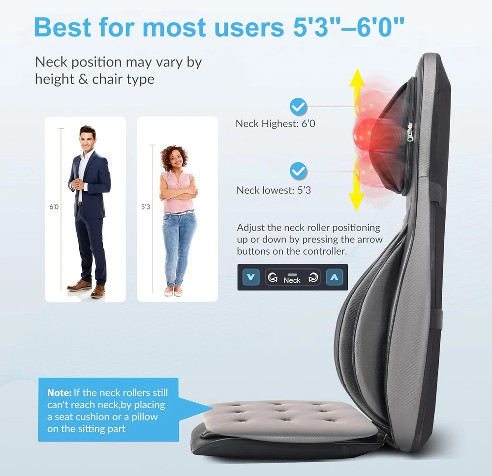 COMFIER Shiatsu masažinė sėdynė nugarai ir kaklui su 2D/3D masažu bei šildymu 2309A