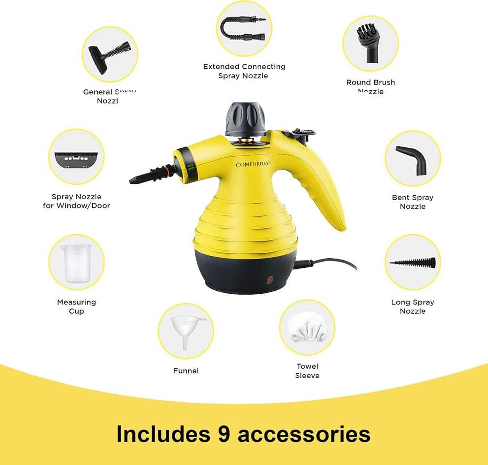 Comforday rankinis garų valytuvas 1050 W, 350 ml talpa, 9 dalių priedų rinkinys, rankinis modelis