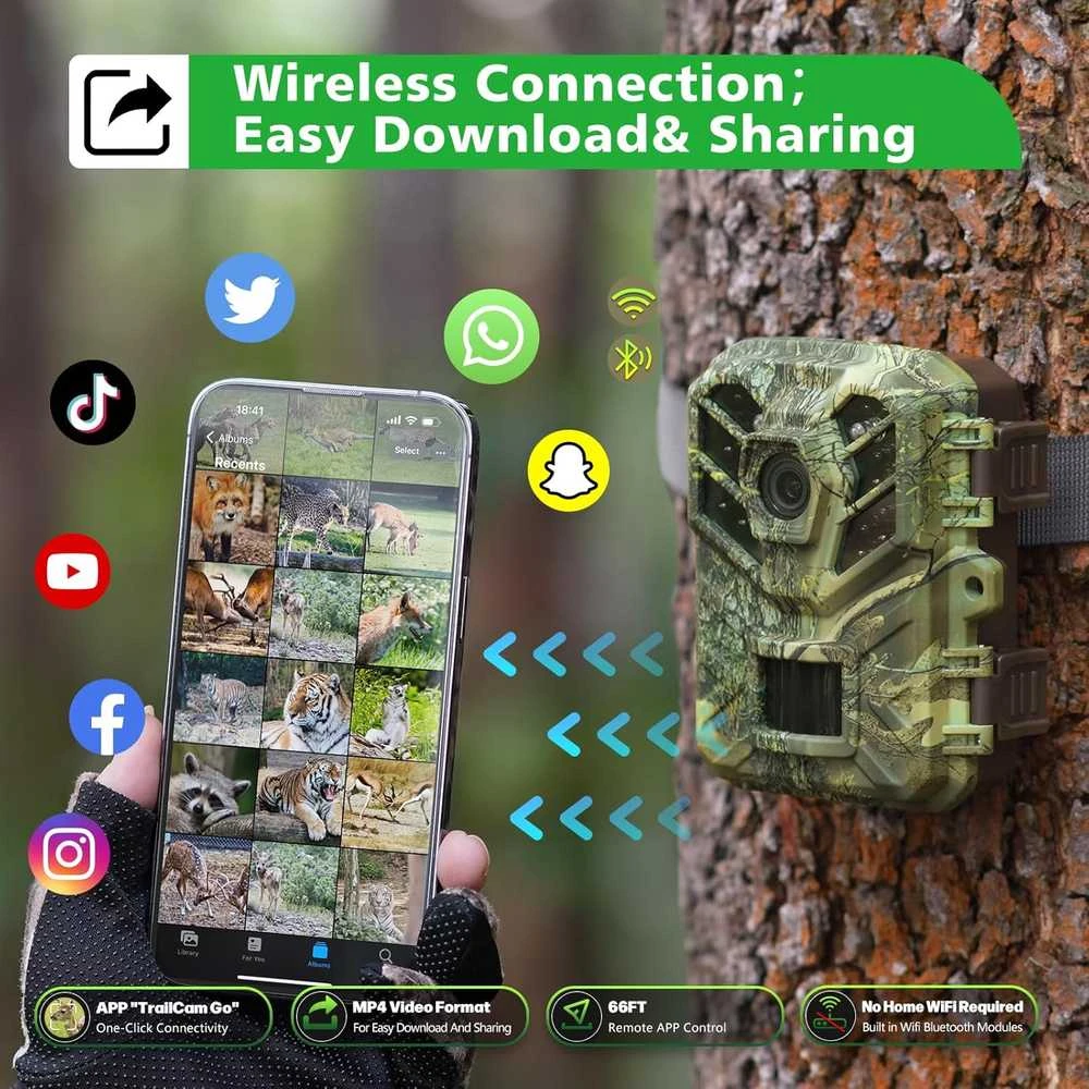 Coolifepro mini Wi-Fi laukinės gamtos stebėjimo kamera, 32 MP, 1080P, naktinis matymas, IP66, SV-TCQW