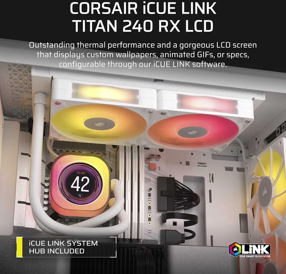 Corsair iCUE LINK Titan 240 RX LCD RGB CW-9061022-WW Baltas