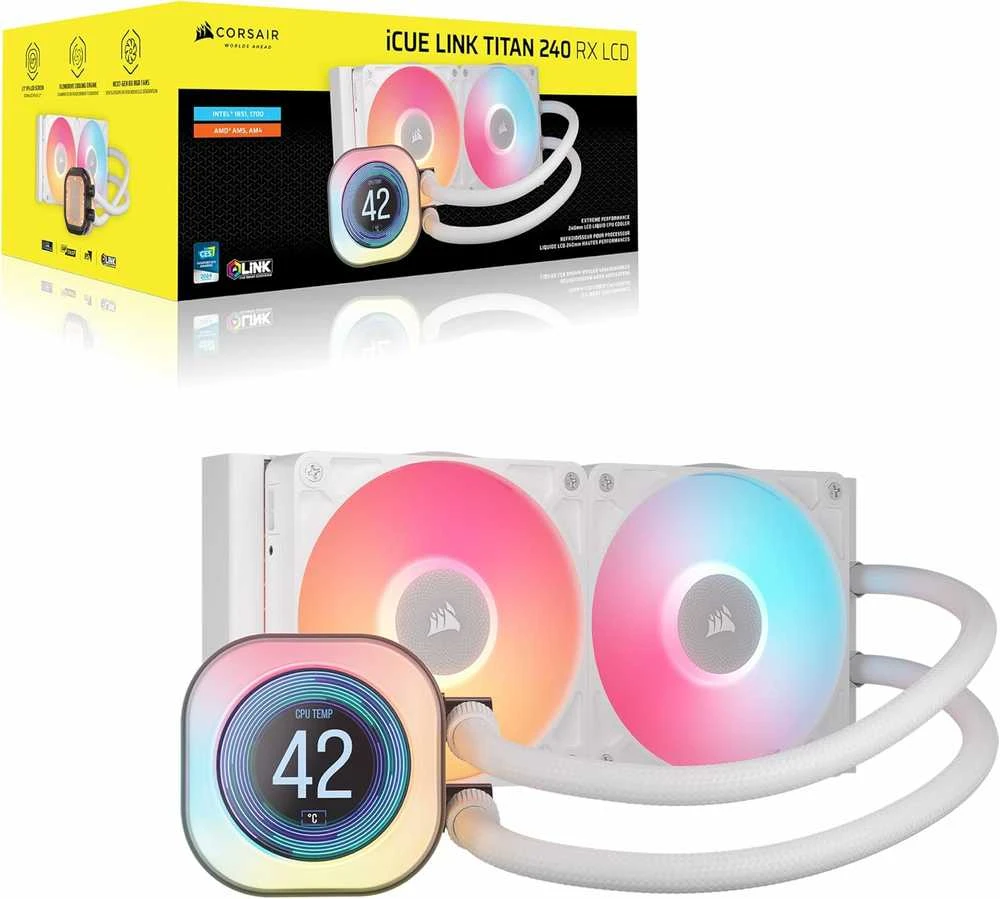 Corsair iCUE LINK Titan 240 RX LCD RGB CW-9061022-WW Baltas