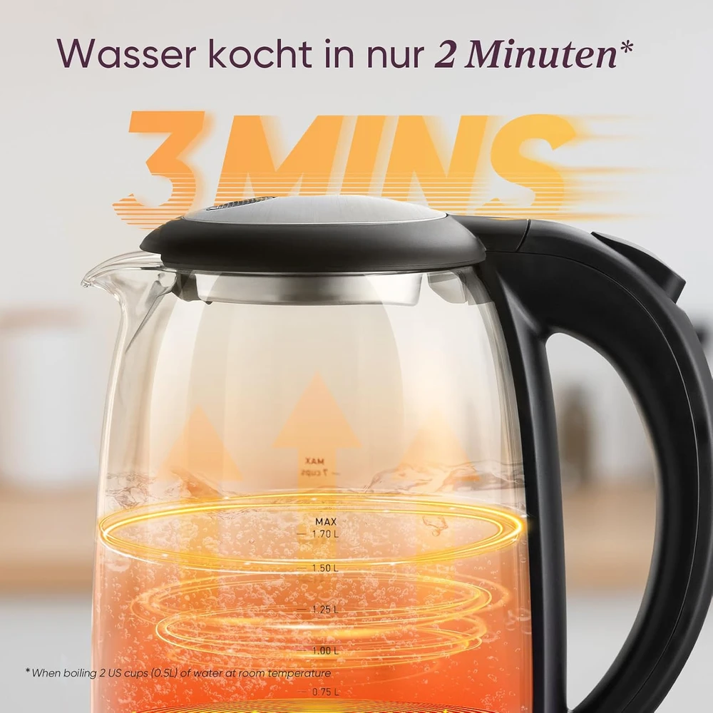 Cosori elektrinis virdulys iš borosilikatinio stiklo, 1,7 l, 2200 W, juodas GK151-CO