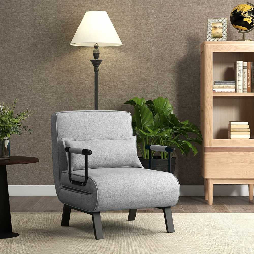 COSTWAY 4‑in‑1 sulankstomas miegamasis fotelis–sofa su 5 padėčių atlošu, iki 150 kg, šviesiai pilkas