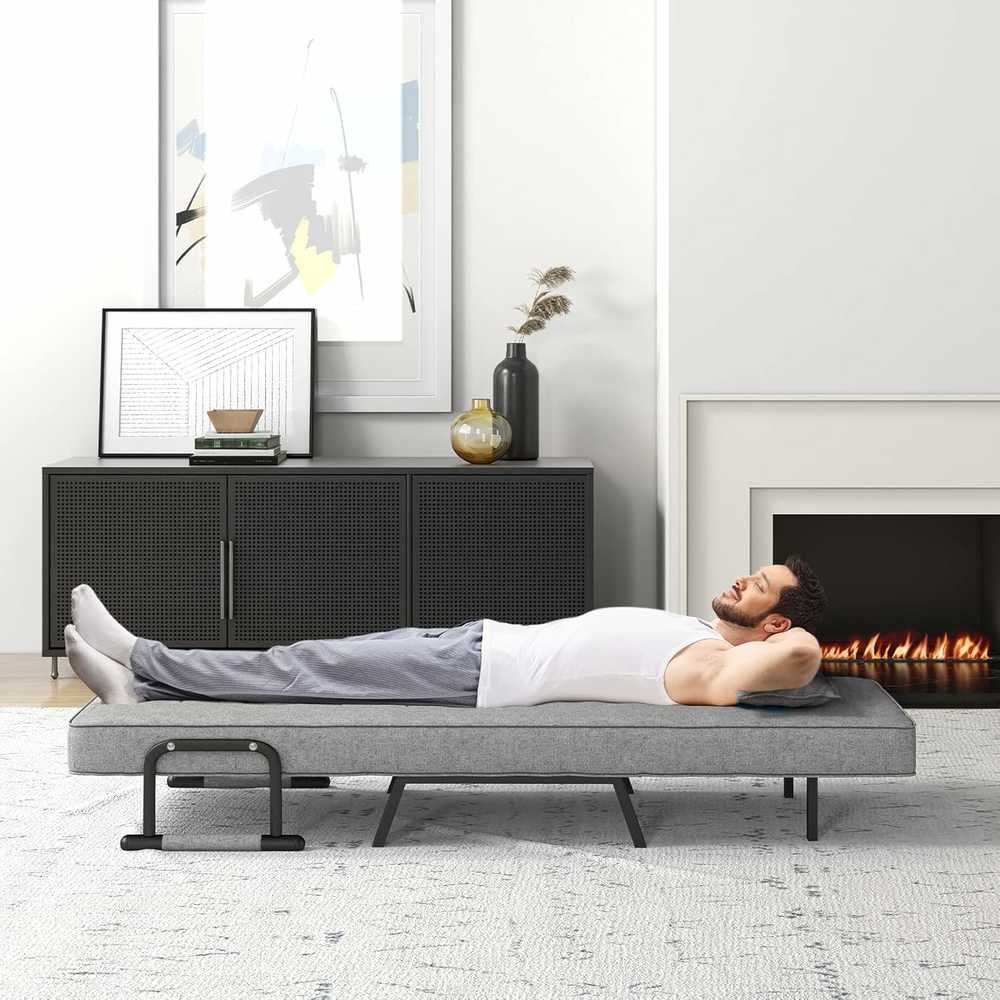 COSTWAY 4‑in‑1 sulankstomas miegamasis fotelis–sofa su 5 padėčių atlošu, iki 150 kg, šviesiai pilkas