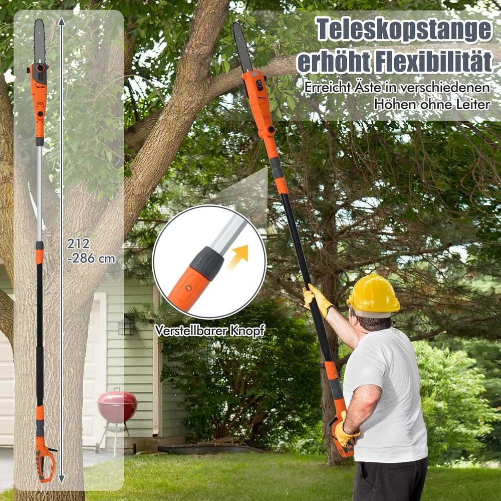 COSTWAY elektrinis teleskopinis grandininis pjūklas, 750 W, 212–286 cm, reguliuojama galvutė, GT4259DEDE