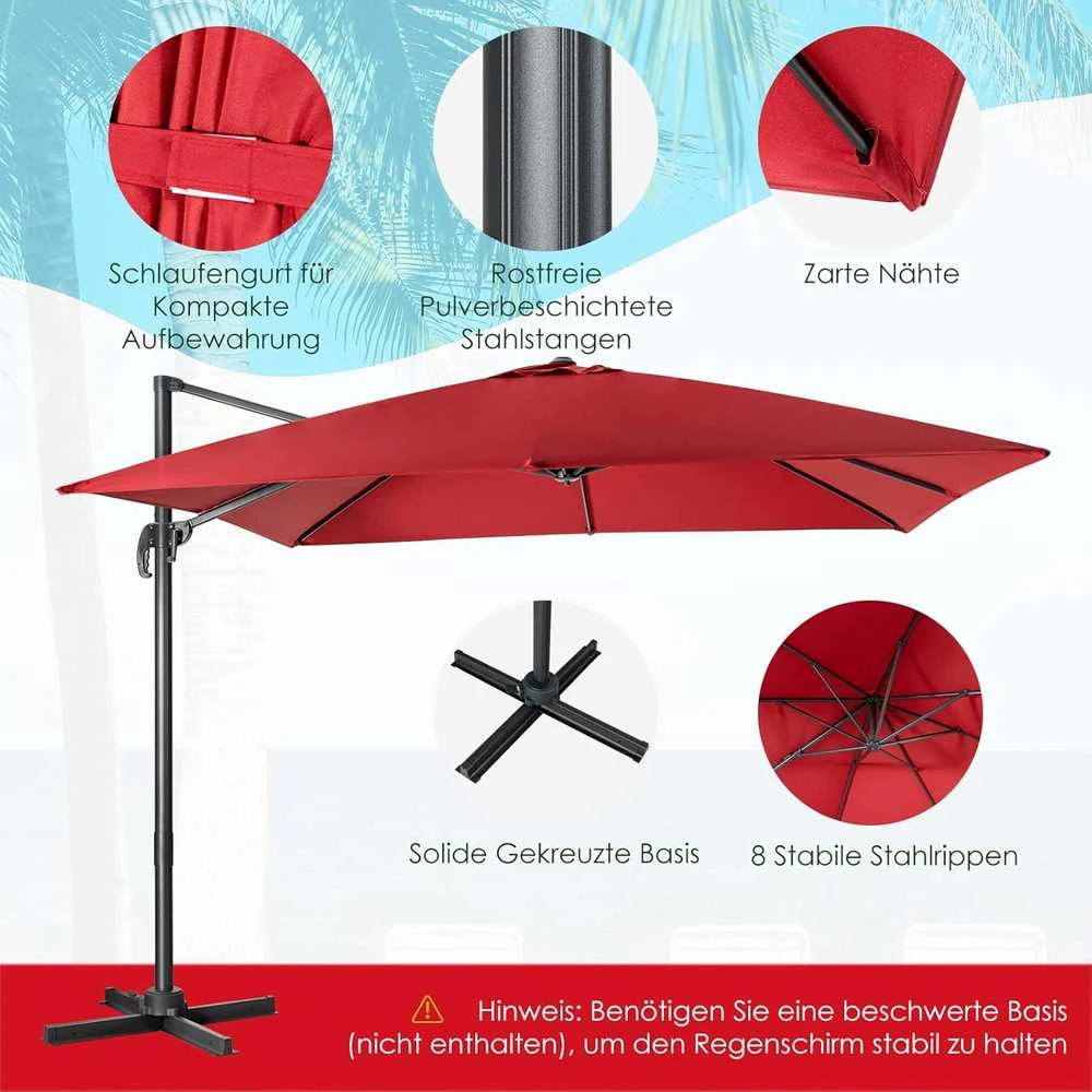 COSTWAY kvadratinis sodo skėtis, 300 × 300 cm, su rankenėle, pasukamas, reguliuojamas, ZB33767DE