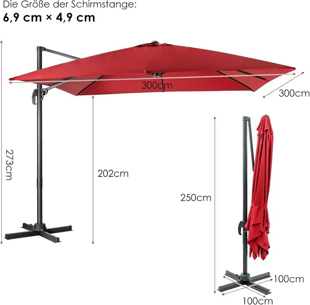 COSTWAY kvadratinis sodo skėtis, 300 × 300 cm, su rankenėle, pasukamas, reguliuojamas, ZB33767DE