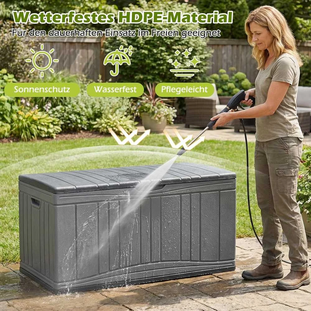 COSTWAY lauko sandėliavimo dėžė 300 l, HDPE, su dangčiu, sėdima vieta, 114 × 55 × 61 cm, ZB34073DE