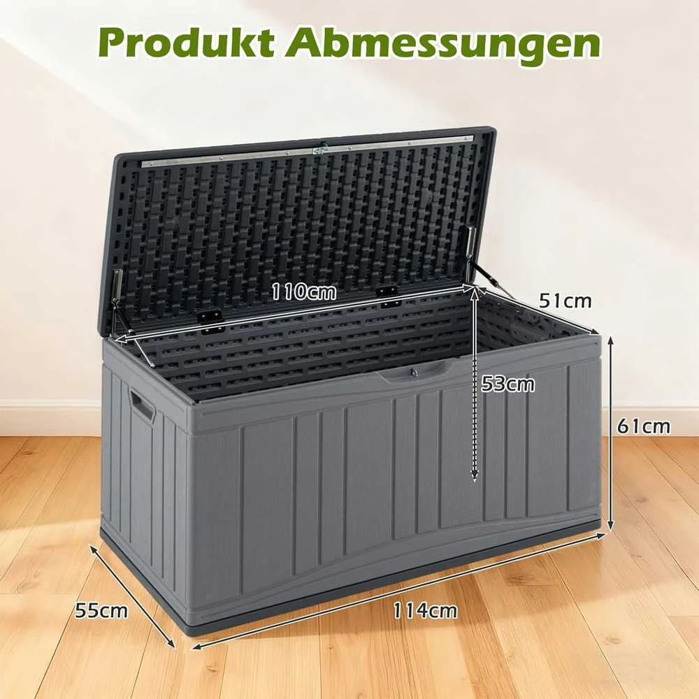 COSTWAY lauko sandėliavimo dėžė 300 l, HDPE, su dangčiu, sėdima vieta, 114 × 55 × 61 cm, ZB34073DE