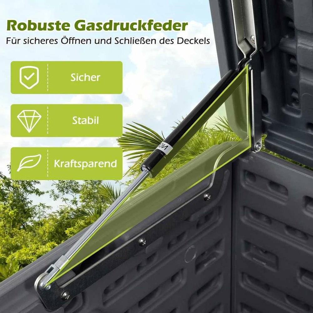 COSTWAY lauko sandėliavimo dėžė 300 l, HDPE, su dangčiu, sėdima vieta, 114 × 55 × 61 cm, ZB34073DE