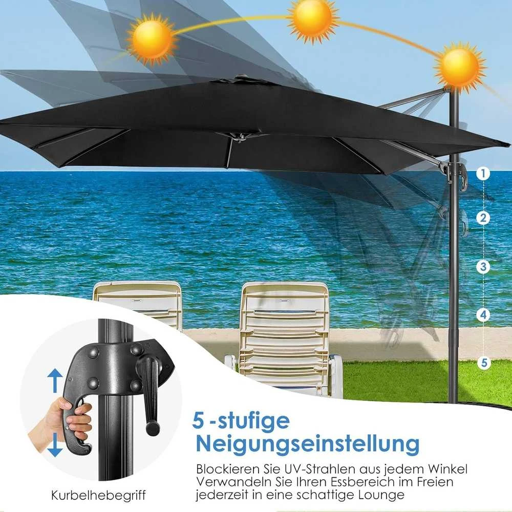 COSTWAY lauko skėtis, kvadratinis, 300 × 300 cm, 360° pasukamas, juodos spalvos, ZB33835PWDE-GM
