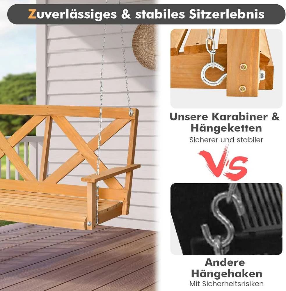 COSTWAY pakabinamas sodo suolas iš natūralios pušies medienos, 2 vietų, 134 × 60 × 65 cm, iki 240 kg, NP10961BN-GM