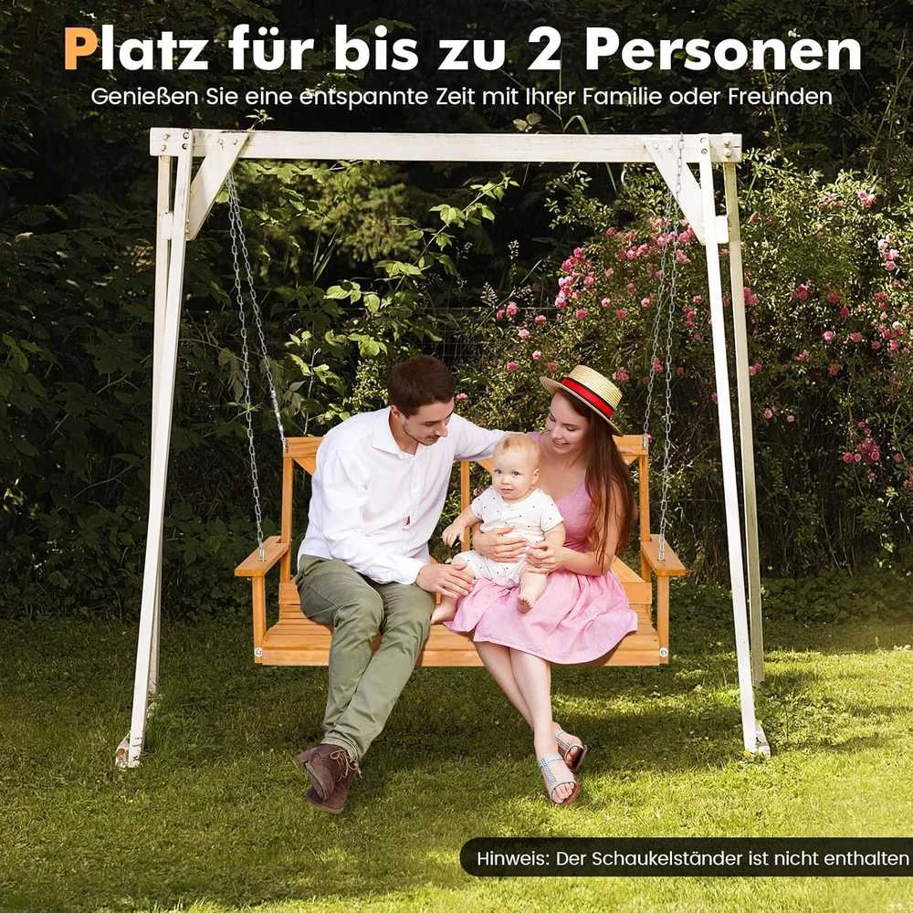 COSTWAY pakabinamas sodo suolas iš natūralios pušies medienos, 2 vietų, 134 × 60 × 65 cm, iki 240 kg, NP10961BN-GM