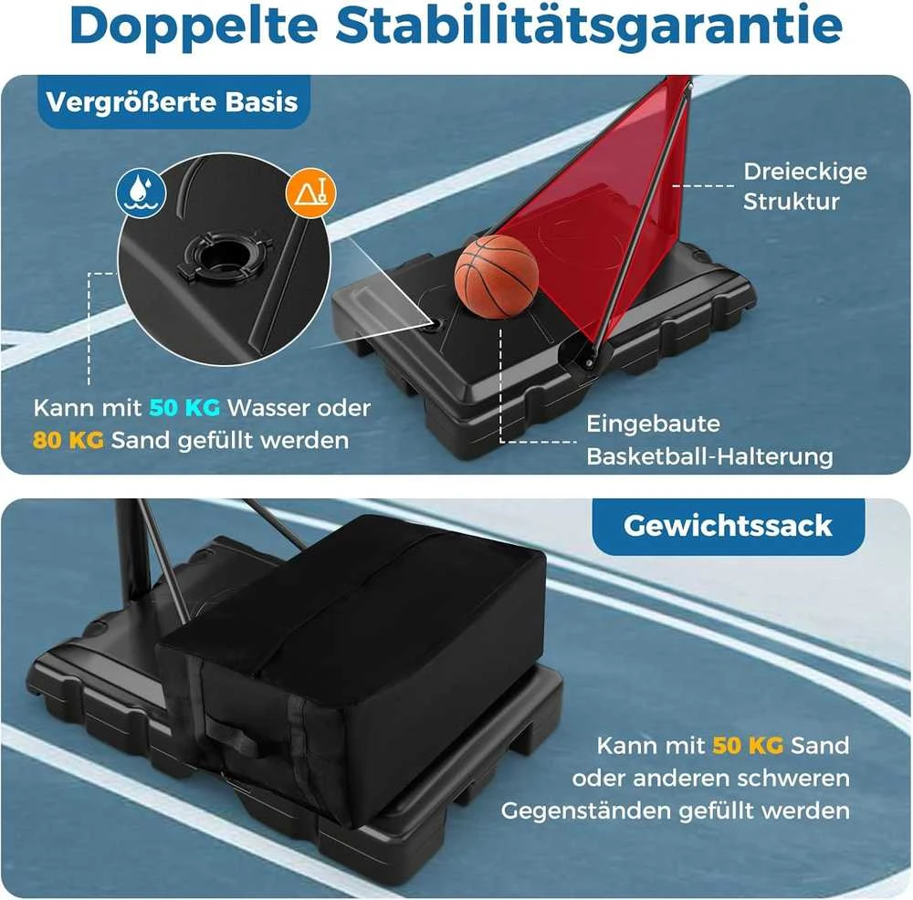 COSTWAY reguliuojamo aukščio mobilus krepšinio stovas, 149–305 cm, su ratukais ir svorio maišu