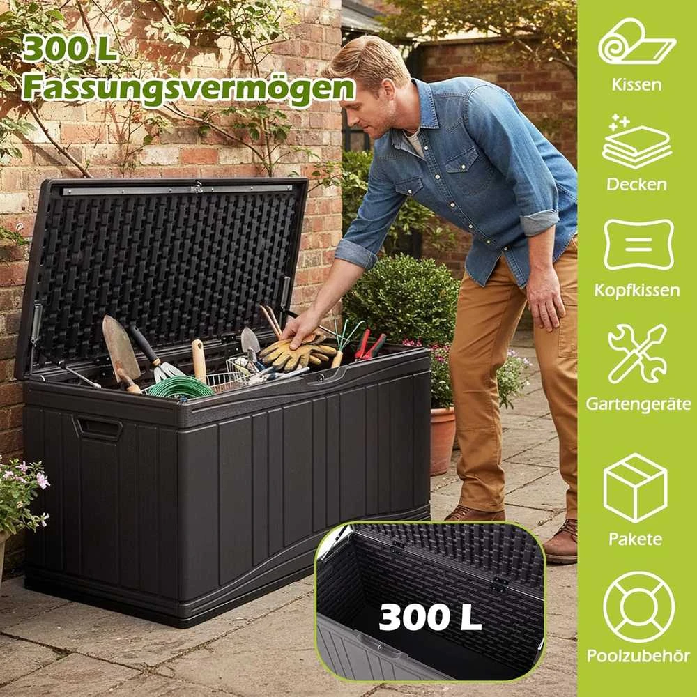 COSTWAY sodo dėžė 300 l, atspari orui, HDPE plastikas, 114 × 55 × 61 cm, ZB34073DE