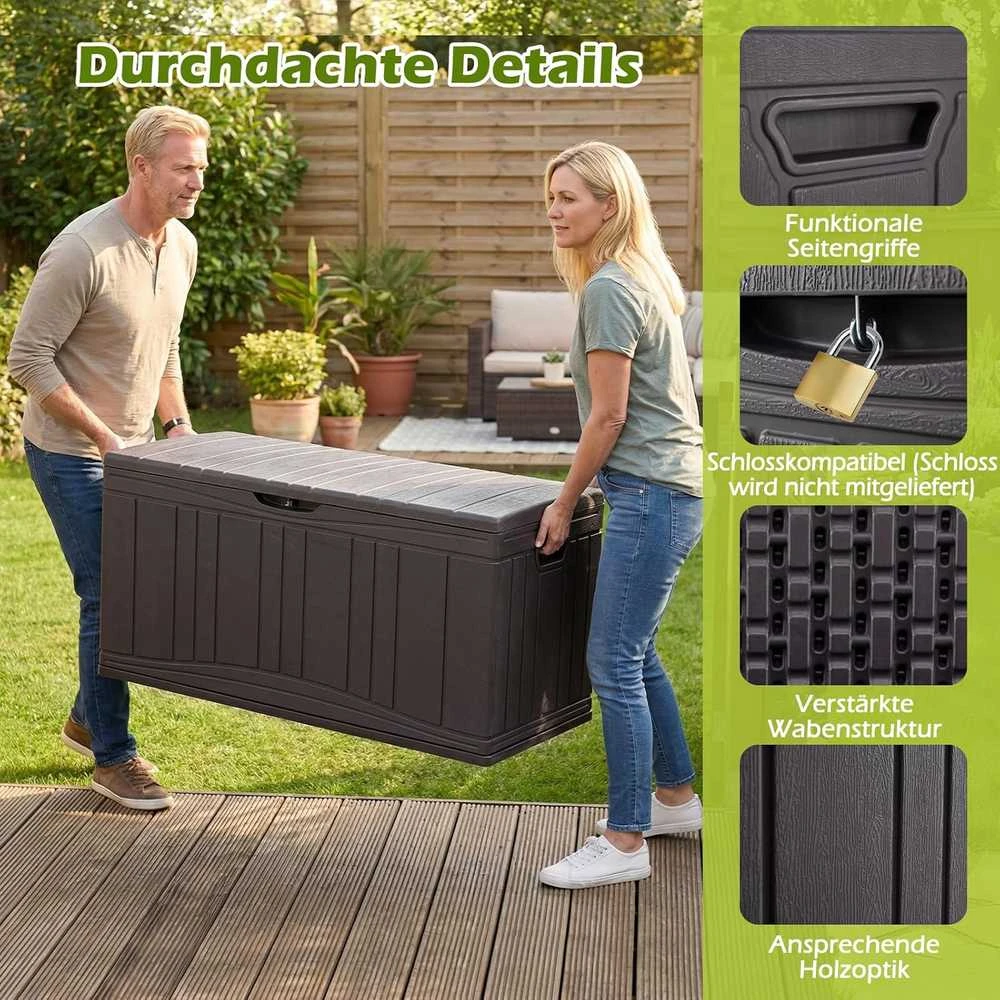 COSTWAY sodo dėžė 300 l, atspari orui, HDPE plastikas, 114 × 55 × 61 cm, ZB34073DE